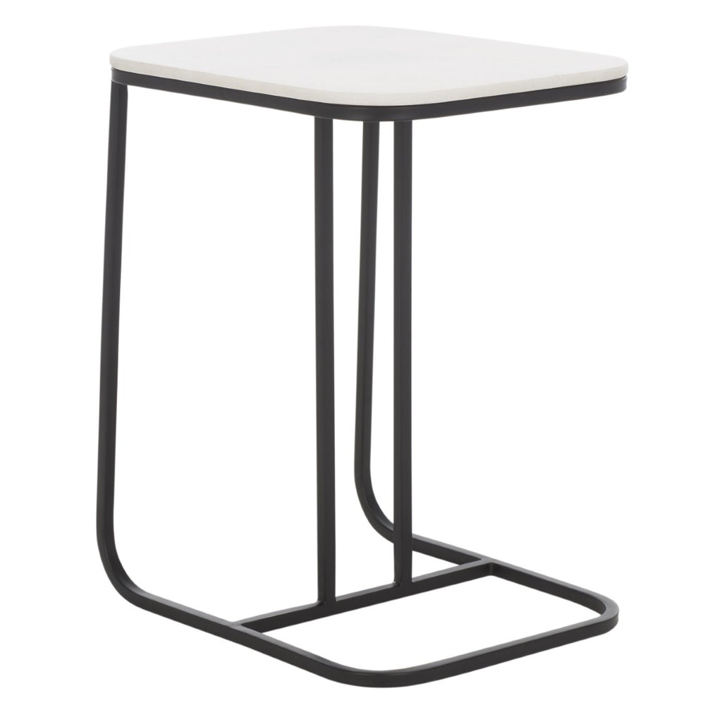 Safavieh Yenna Modern C-Shaped Accent Table With White Marble Top & Black Iron Base For Small Spaces ACC4612A