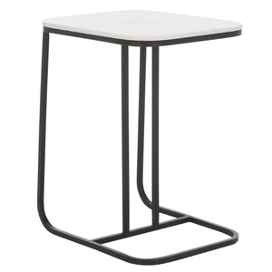 Safavieh Yenna Modern C-Shaped Accent Table With White Marble Top & Black Iron Base For Small Spaces ACC4612A