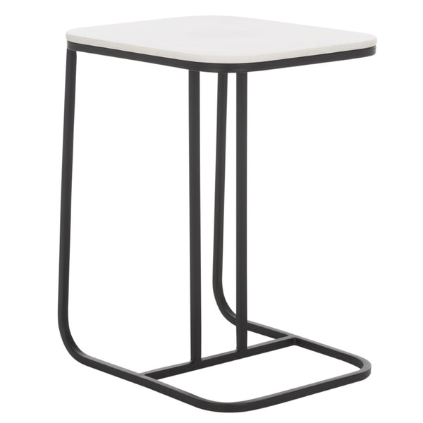 Safavieh Yenna Modern C-Shaped Accent Table With White Marble Top & Black Iron Base For Small Spaces ACC4612A