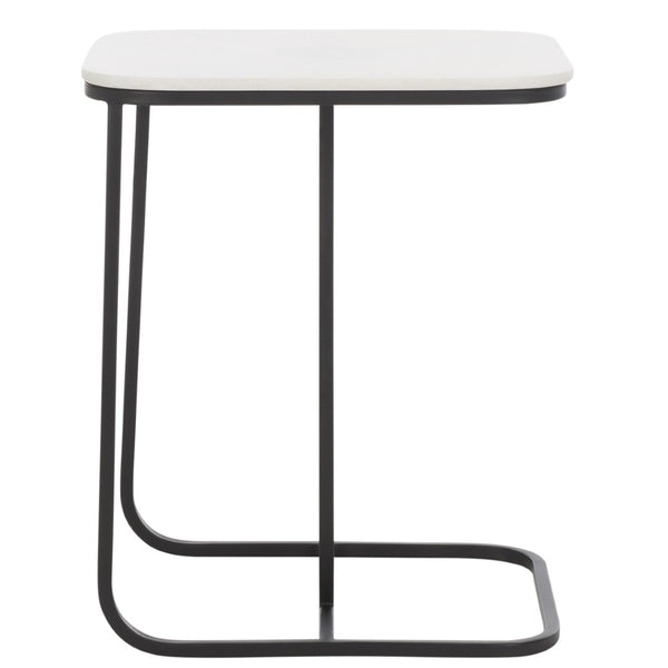 Safavieh Yenna Modern C-Shaped Accent Table With White Marble Top & Black Iron Base For Small Spaces ACC4612A