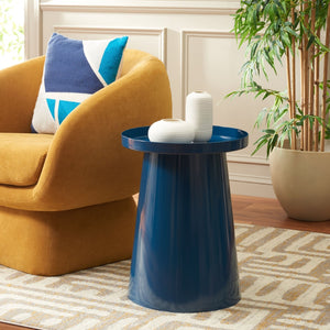 Safavieh Efer Modern Round Accent Table - Vibrant Teal Iron Design With Raised Rim For Stylish Functionality ACC4614A