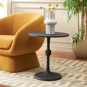 Safavieh Ciri Round Accent Table - Sculptural Matte Black Pedestal Design For Living Room & Small Spaces ACC4615A
