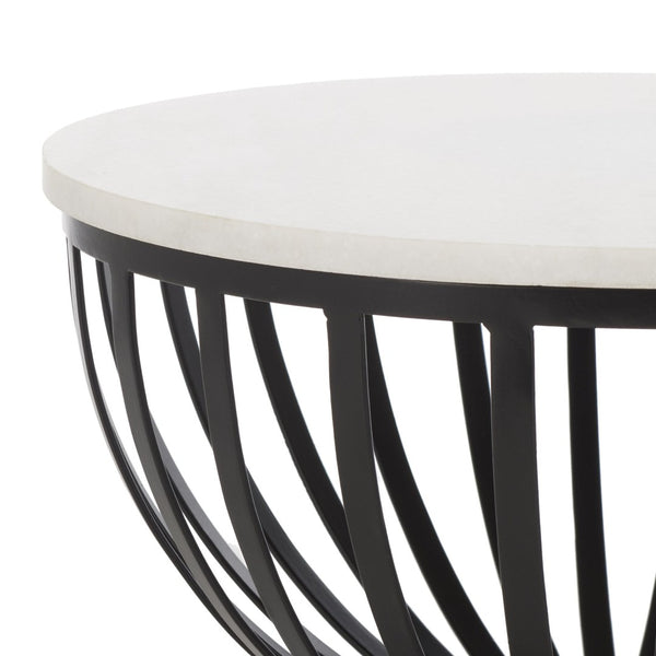 Safavieh Tissaia Modern Round Accent Table – Chic White Marble Top With Geometric Black Metal Base Design ACC4616A