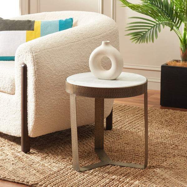 Safavieh Triss Round Accent Table - Luxe White Marble Top & Antique Brass Frame For Elegant Living Spaces ACC4617A
