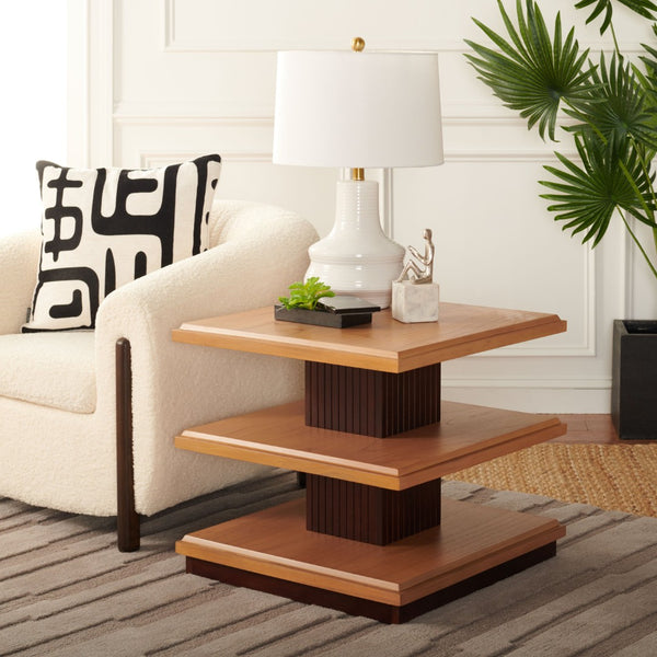 Safavieh Suette Two-Shelf Accent Table - Modern Rustic Charm With Ribbed Stand For Stylish Home Storage Solutions Natural / Walnut ACC5001A