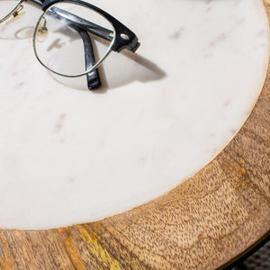 Safavieh Gemma Modern Accent Table: White Marble Top, Mango Wood Border & Black Metal Frame For Stylish Spaces ACC5301B