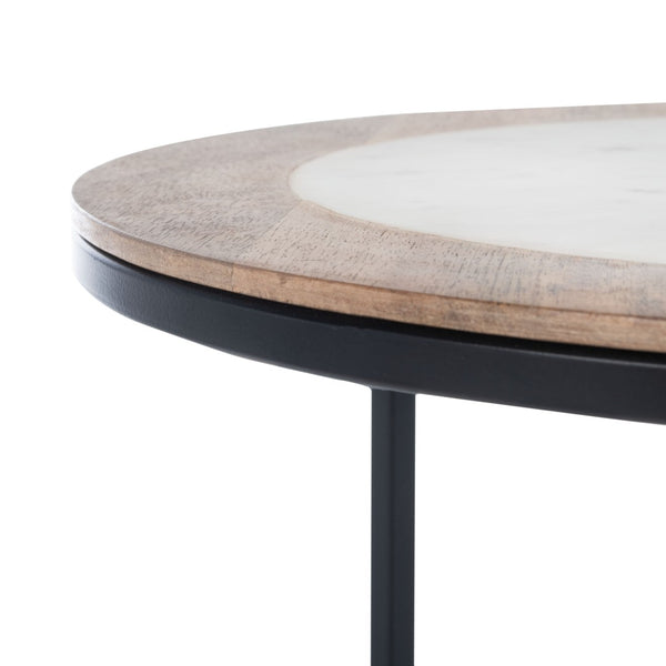 Safavieh Gemma Modern Accent Table: White Marble Top, Mango Wood Border & Black Metal Frame For Stylish Spaces ACC5301B