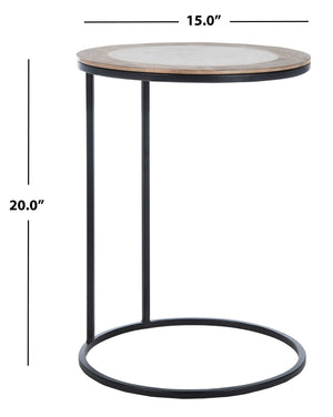 Safavieh Gemma Modern Accent Table: White Marble Top, Mango Wood Border & Black Metal Frame For Stylish Spaces ACC5301B