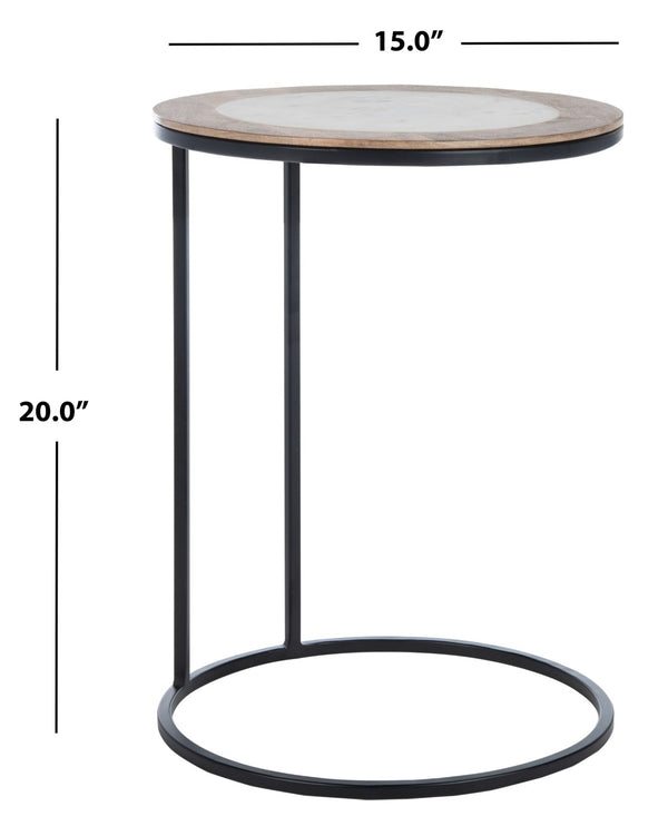 Safavieh Gemma Modern Accent Table: White Marble Top, Mango Wood Border & Black Metal Frame For Stylish Spaces ACC5301B