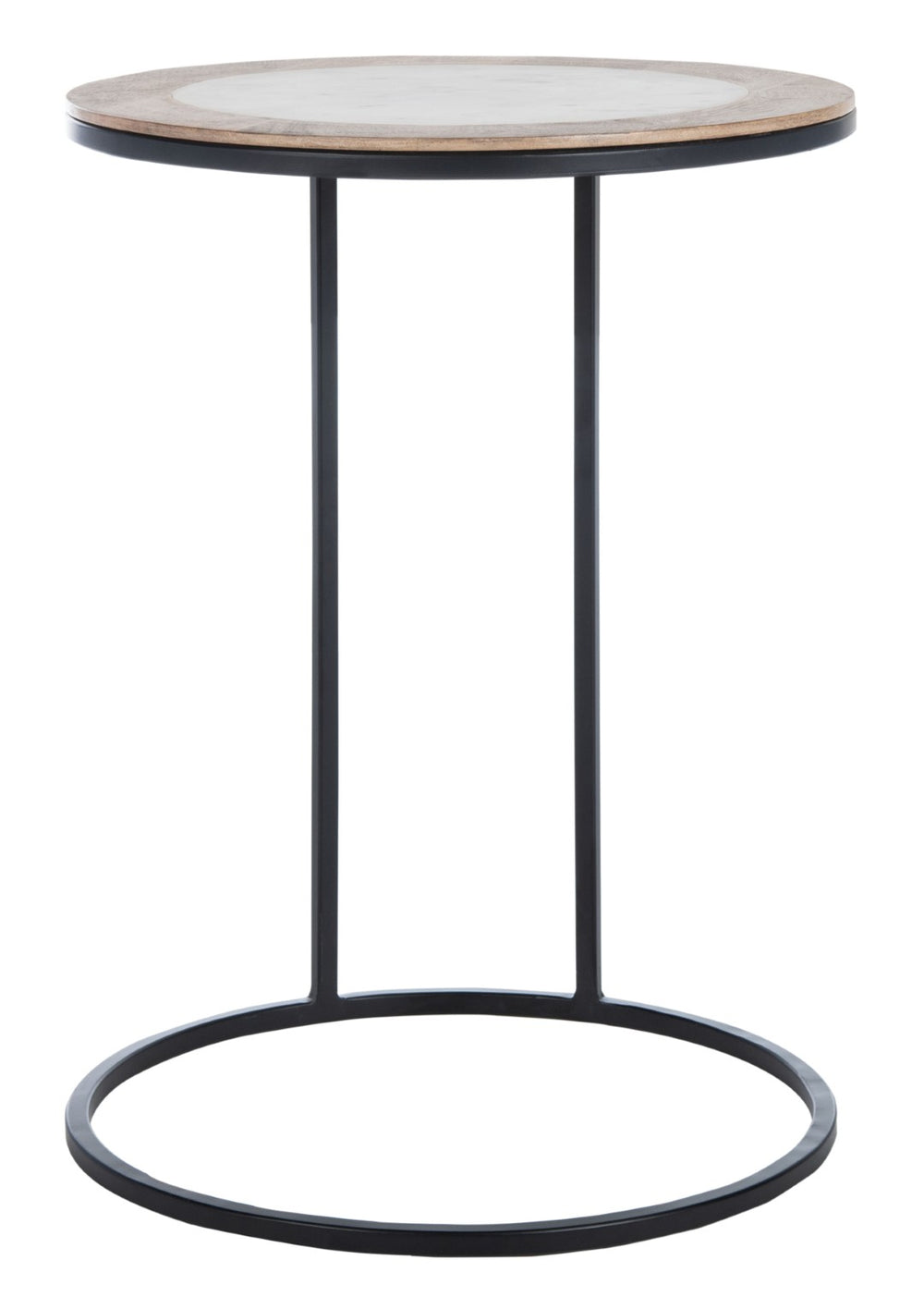 Safavieh Gemma Modern Accent Table: White Marble Top, Mango Wood Border & Black Metal Frame For Stylish Spaces ACC5301B