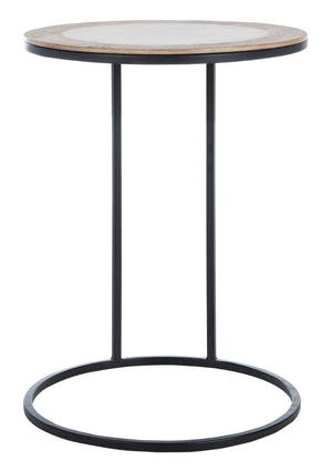 Safavieh Gemma Modern Accent Table: White Marble Top, Mango Wood Border & Black Metal Frame For Stylish Spaces ACC5301B