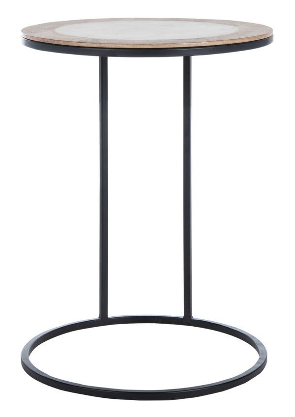Safavieh Gemma Modern Accent Table: White Marble Top, Mango Wood Border & Black Metal Frame For Stylish Spaces ACC5301B