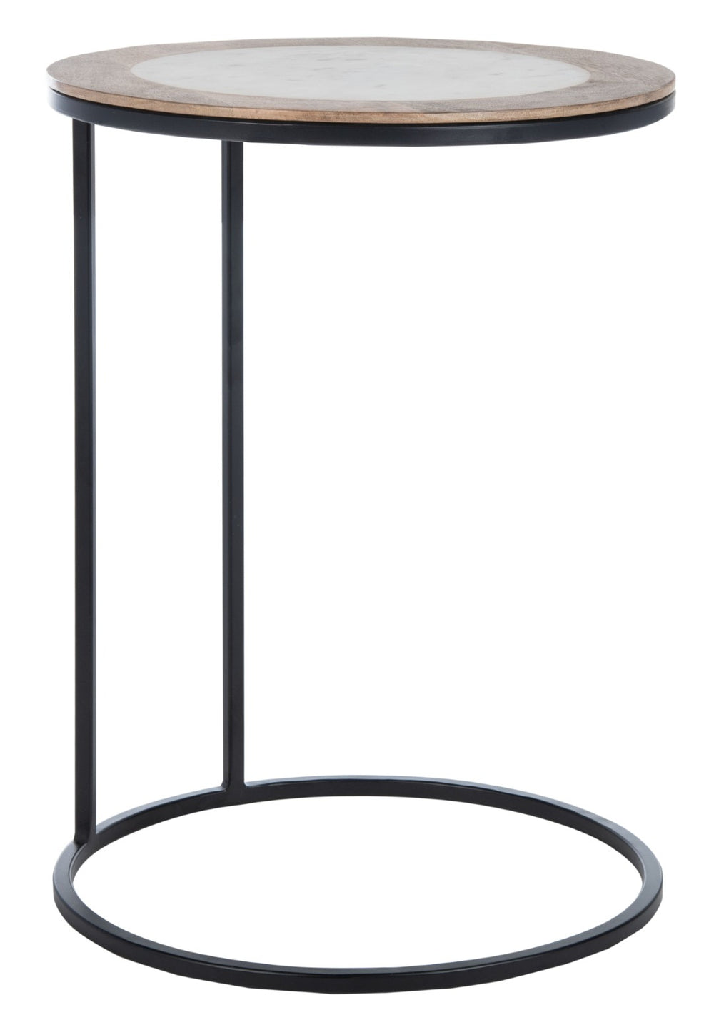Safavieh Gemma Modern Accent Table: White Marble Top, Mango Wood Border & Black Metal Frame For Stylish Spaces ACC5301B