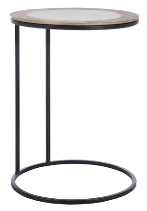 Safavieh Gemma Modern Accent Table: White Marble Top, Mango Wood Border & Black Metal Frame For Stylish Spaces ACC5301B