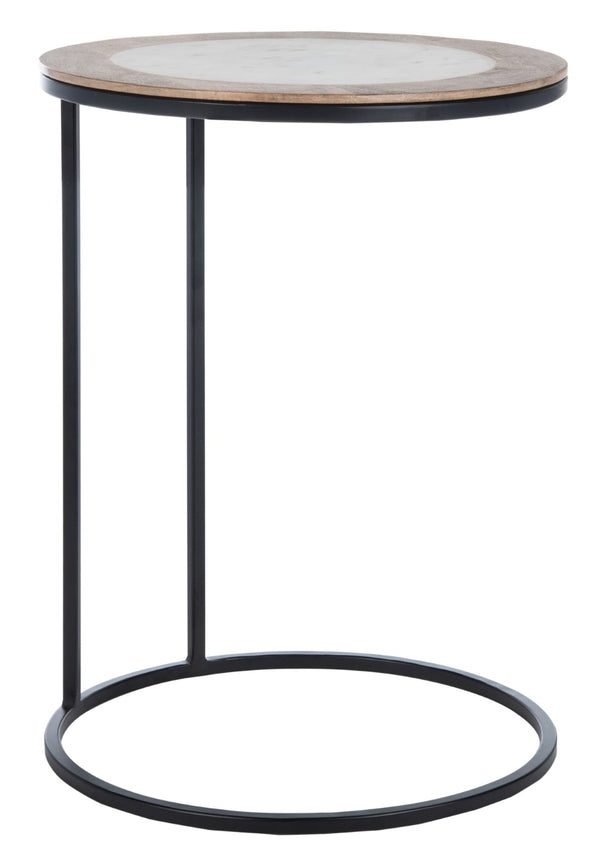 Safavieh Gemma Modern Accent Table: White Marble Top, Mango Wood Border & Black Metal Frame For Stylish Spaces ACC5301B