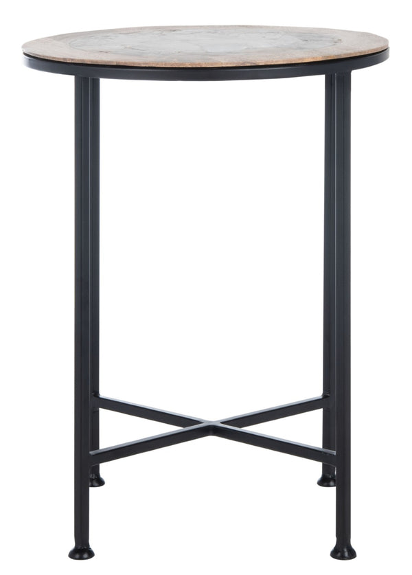 Safavieh Lumi Accent Table - Elegant Geological Design With Mango Wood Trim And Sleek Metal Legs For Modern Spaces Multi Color Black Agate/Natural/Black Legs ACC5302A