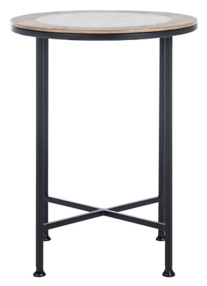 Safavieh Lumi Accent Table - Elegant Geological Design With Mango Wood Trim And Sleek Metal Legs For Modern Spaces White Marble/Natural/Black Legs ACC5302B