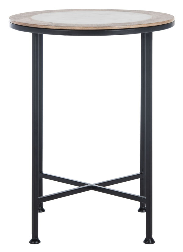 Safavieh Lumi Accent Table - Elegant Geological Design With Mango Wood Trim And Sleek Metal Legs For Modern Spaces White Marble/Natural/Black Legs ACC5302B