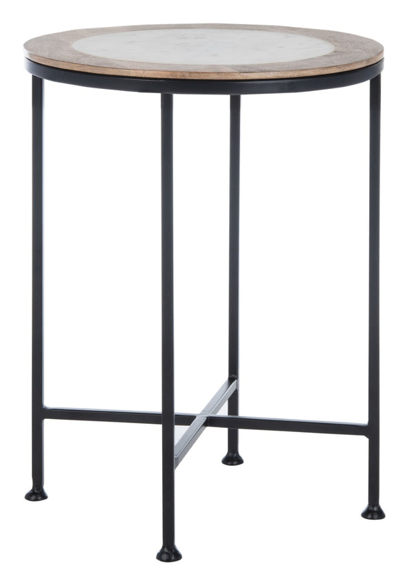 Safavieh Lumi Accent Table - Elegant Geological Design With Mango Wood Trim And Sleek Metal Legs For Modern Spaces White Marble/Natural/Black Legs ACC5302B