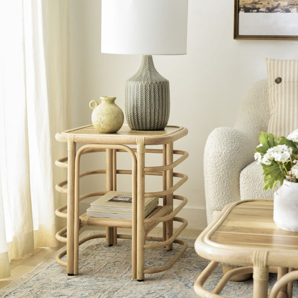 Safavieh Maestro Accent Table - Handcrafted Hibiscus Wood & Rattan Side Table For Rustic Elegance & Versatility ACC5400A