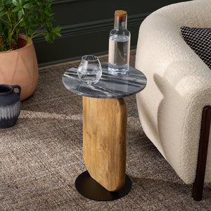 Safavieh Kokhy Side Table - Elegant Blend Of Natural Marble, Wood & Iron For Stylish Home Décor Upgrade! Natural ,Black Marble,Wood And Iron Acc5504a