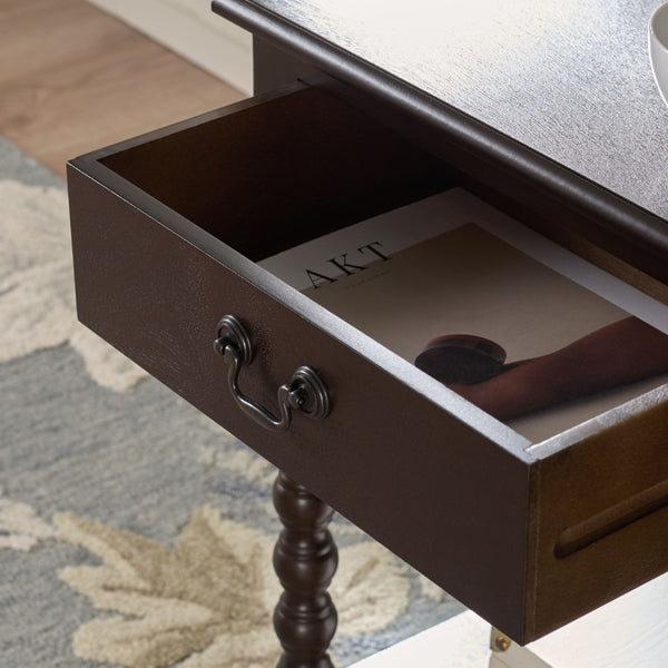 Safavieh ATHENA Accent Table - Classic Farmhouse Charm with Storage & Modernized Ball-Turned Legs Dark Chocolate ACC5703D