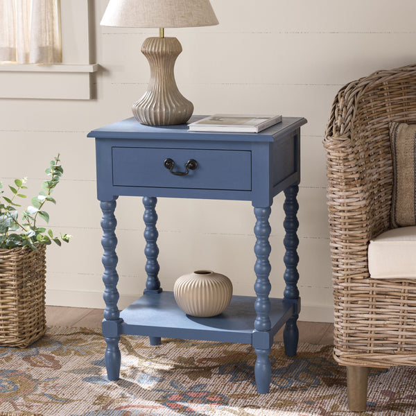 Safavieh Athena Accent Table - Charming Dark Cherry Finish With Modern Legs, Storage Shelf & Drawer Space Blue Pine,Mdf Acc5703f