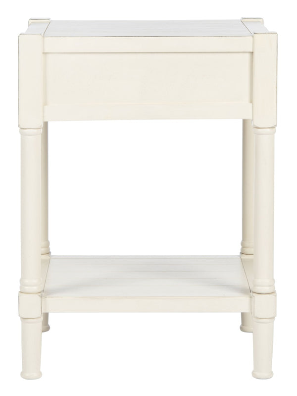 Safavieh Filbert Elegant Accent Table With Geometric Shelf And Drawer - Timeless Charm For Any Room Style Distressed White ACC5711A