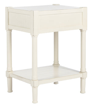 Safavieh Filbert Elegant Accent Table With Geometric Shelf And Drawer - Timeless Charm For Any Room Style Distressed White ACC5711A