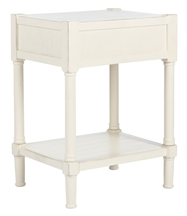 Safavieh Filbert Elegant Accent Table With Geometric Shelf And Drawer - Timeless Charm For Any Room Style Distressed White ACC5711A