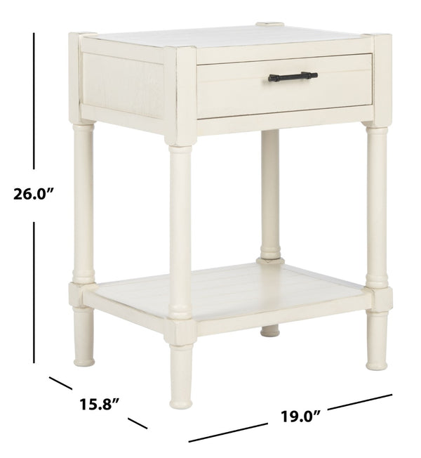 Safavieh Filbert Elegant Accent Table With Geometric Shelf And Drawer - Timeless Charm For Any Room Style Distressed White ACC5711A