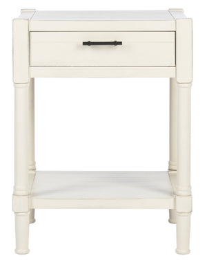 Safavieh Filbert Elegant Accent Table With Geometric Shelf And Drawer - Timeless Charm For Any Room Style Distressed White ACC5711A