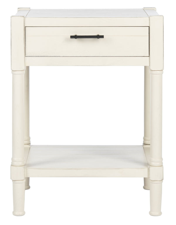 Safavieh Filbert Elegant Accent Table With Geometric Shelf And Drawer - Timeless Charm For Any Room Style Distressed White ACC5711A