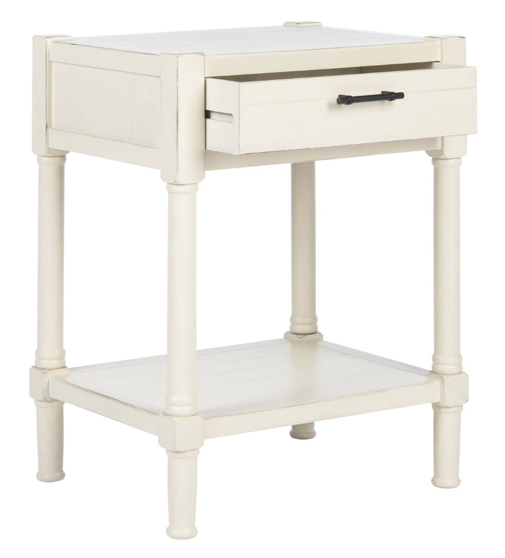 Safavieh Filbert Elegant Accent Table With Geometric Shelf And Drawer - Timeless Charm For Any Room Style Distressed White ACC5711A