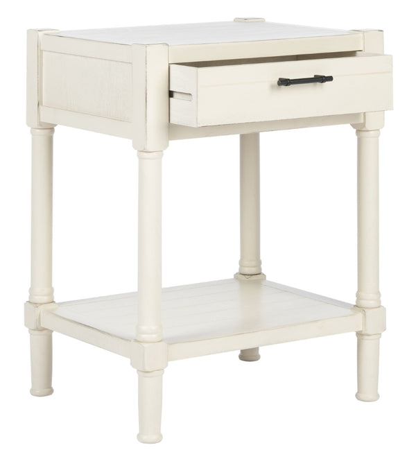 Safavieh Filbert Elegant Accent Table With Geometric Shelf And Drawer - Timeless Charm For Any Room Style Distressed White ACC5711A