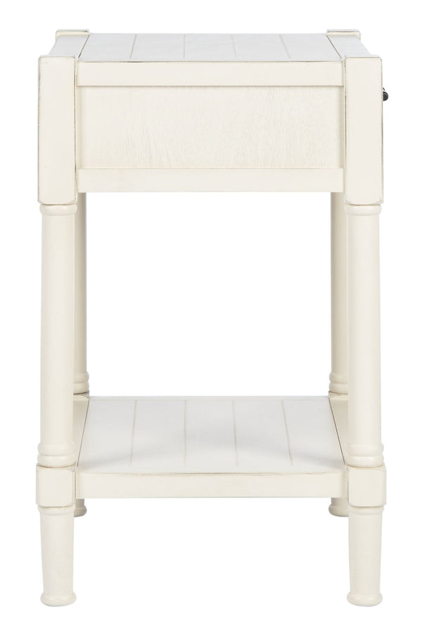 Safavieh Filbert Elegant Accent Table With Geometric Shelf And Drawer - Timeless Charm For Any Room Style Distressed White ACC5711A