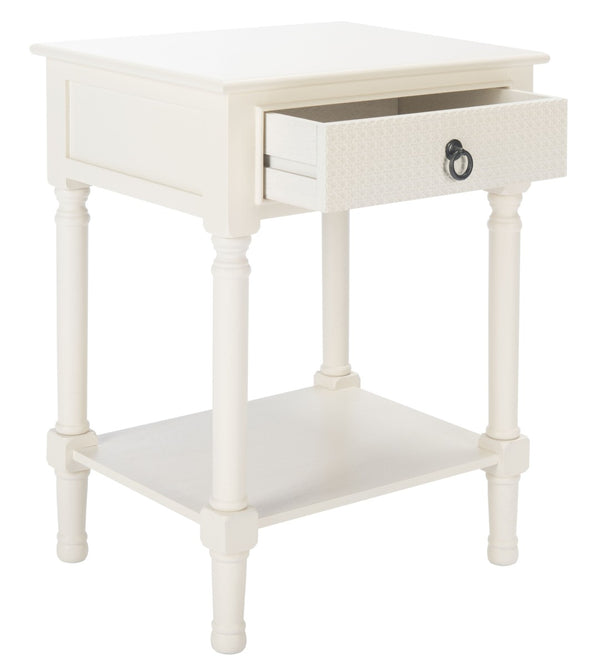 Safavieh Haines Elegant Accent Table With Carved Details And Single Drawer For Timeless Living Room Style White ACC5720D
