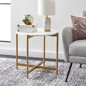 Safavieh Calina Modern Glam Accent Table With Gold Base & White Top - Stylish Compact Design For Any Room ACC5803A