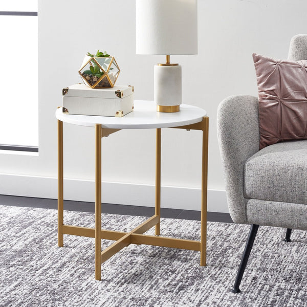 Safavieh Calina Modern Glam Accent Table With Gold Base & White Top - Stylish Compact Design For Any Room ACC5803A
