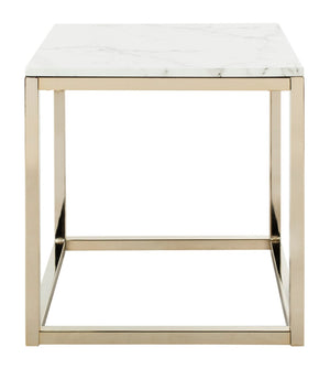 Safavieh Bethany Square End Table – Sleek Contemporary Design With Geometric Base For Modern Living Spaces White Marble Veneer/Brass Leg ACC6201A