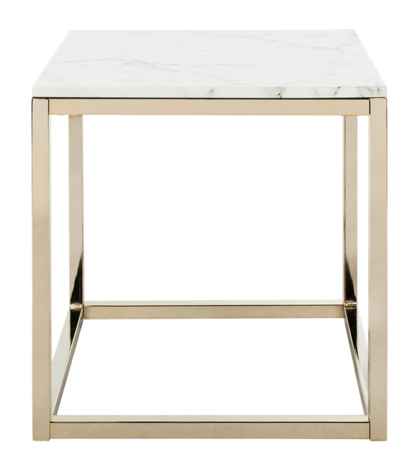 Safavieh Bethany Square End Table – Sleek Contemporary Design With Geometric Base For Modern Living Spaces White Marble Veneer/Brass Leg ACC6201A