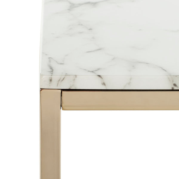 Safavieh Bethany Square End Table – Sleek Contemporary Design With Geometric Base For Modern Living Spaces White Marble Veneer/Brass Leg ACC6201A