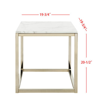 Safavieh Bethany Square End Table – Sleek Contemporary Design With Geometric Base For Modern Living Spaces White Marble Veneer/Brass Leg ACC6201A