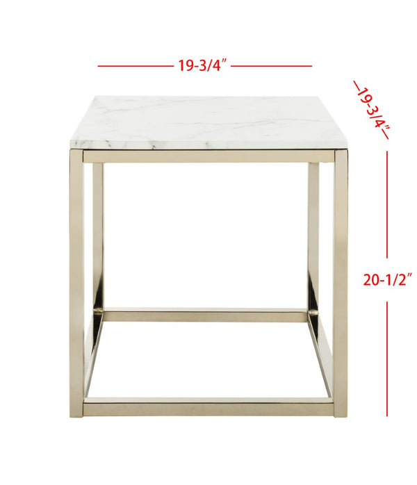 Safavieh Bethany Square End Table – Sleek Contemporary Design With Geometric Base For Modern Living Spaces White Marble Veneer/Brass Leg ACC6201A