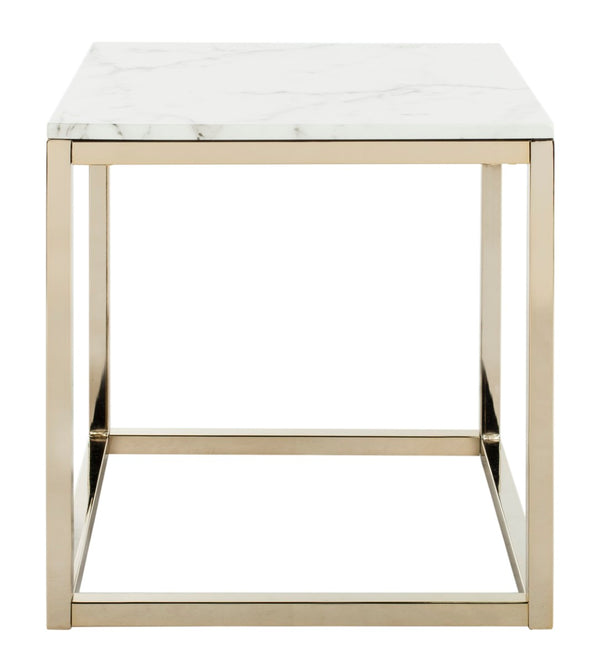 Safavieh Bethany Square End Table – Sleek Contemporary Design With Geometric Base For Modern Living Spaces White Marble Veneer/Brass Leg ACC6201A