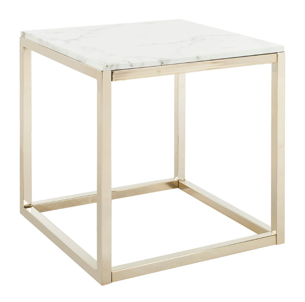 Safavieh Bethany Square End Table – Sleek Contemporary Design With Geometric Base For Modern Living Spaces White Marble Veneer/Brass Leg ACC6201A