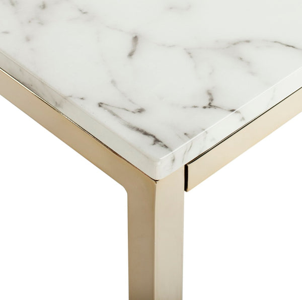 Safavieh Bethany Square End Table – Sleek Contemporary Design With Geometric Base For Modern Living Spaces White Marble Veneer/Brass Leg ACC6201A