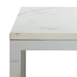 Safavieh Bethany Square End Table – Sleek Contemporary Design With Geometric Base For Modern Living Spaces White Marble Veneer/Chrome Leg ACC6201B