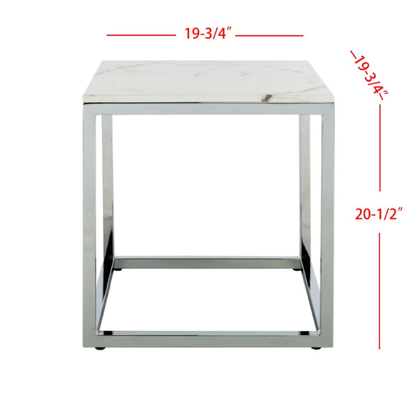 Safavieh Bethany Square End Table – Sleek Contemporary Design With Geometric Base For Modern Living Spaces White Marble Veneer/Chrome Leg ACC6201B