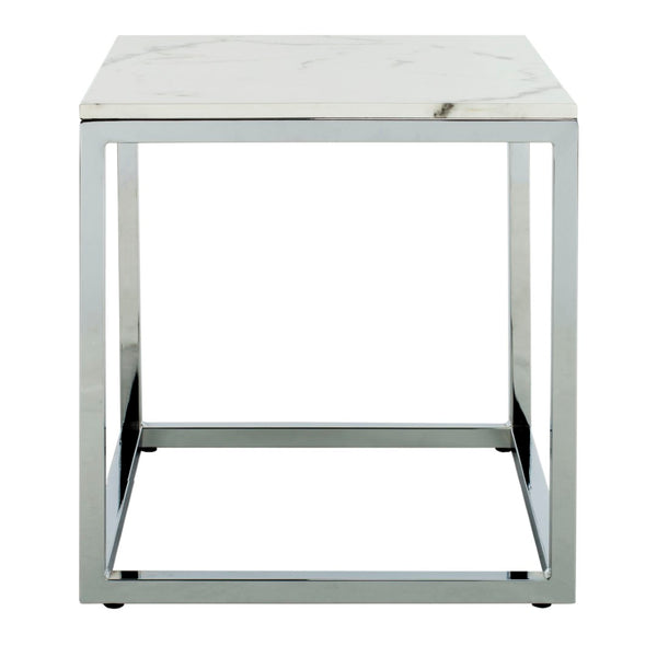 Safavieh Bethany Square End Table – Sleek Contemporary Design With Geometric Base For Modern Living Spaces White Marble Veneer/Chrome Leg ACC6201B